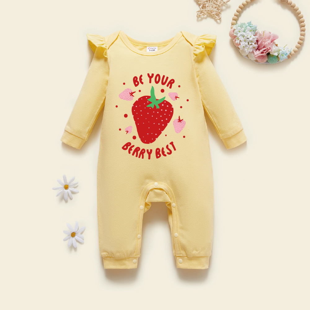 

Baby Graphic Flutter-sleeve Beige Long-sleeve Jumpsuit