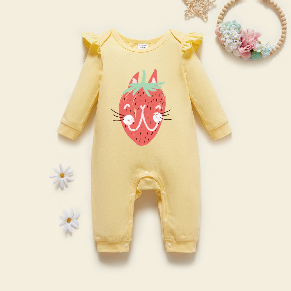 

Baby Graphic Flutter-sleeve Beige Long-sleeve Jumpsuit