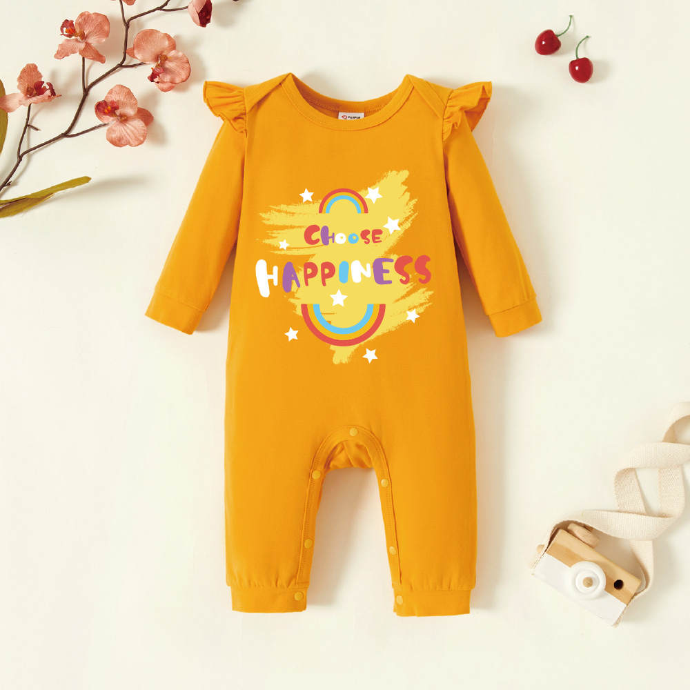 

Baby Graphic Flutter-sleeve Ginger Long-sleeve Jumpsuit
