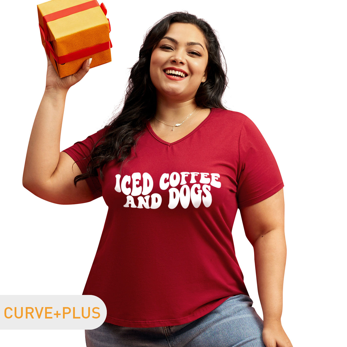 

Women Plus Size Graphic Letter Print V Neck Short-sleeve Tee