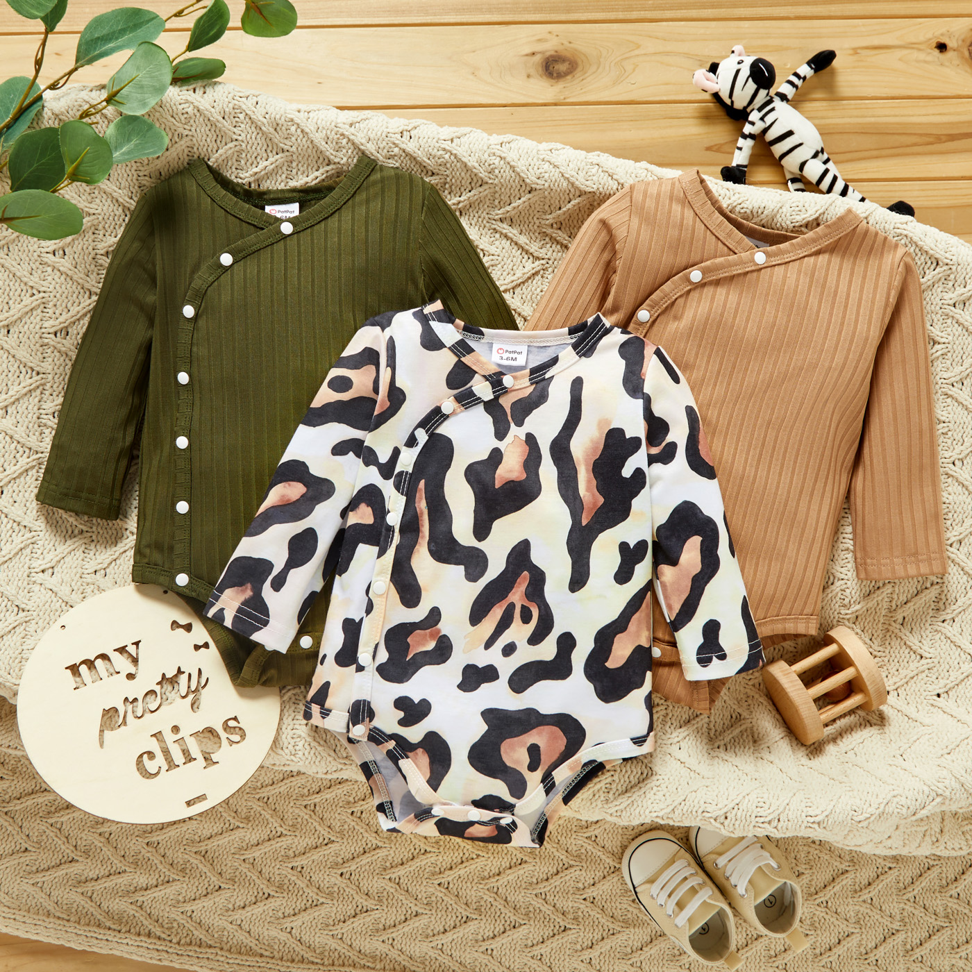 

Baby Boy Solid/Leopard Print Long-sleeve Snap-up Romper