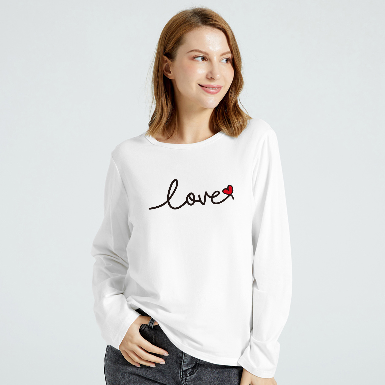 

Women Graphic Heart and Letter Print Round-collar Long-sleeve Tee