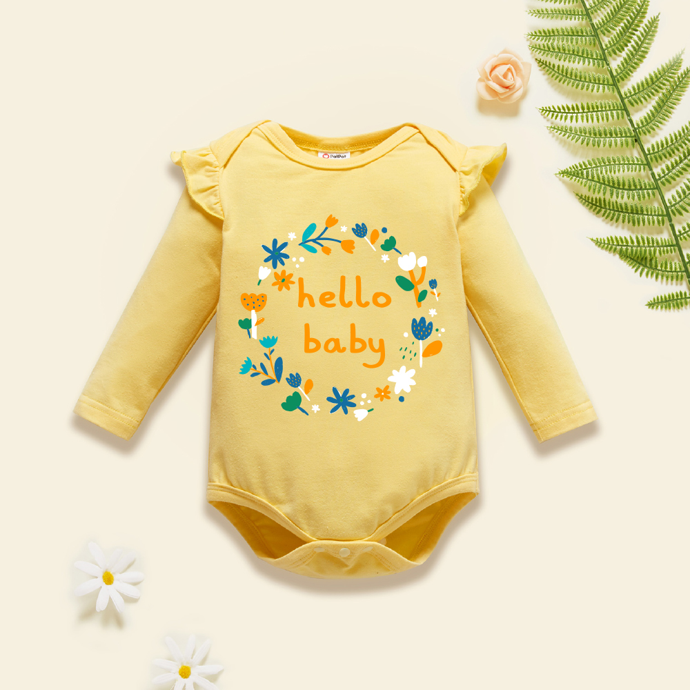 

Baby Graphic Girl Floral and Letter Print Long-sleeve Romper