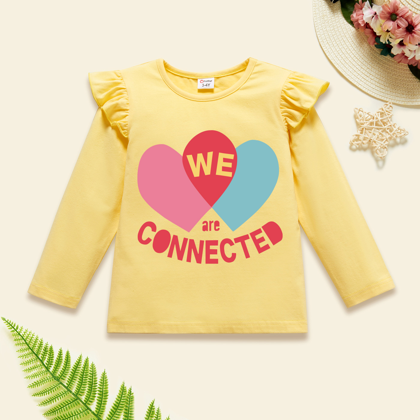 

Toddler Graphic Flutter-sleeve Beige Long-sleeve Tee