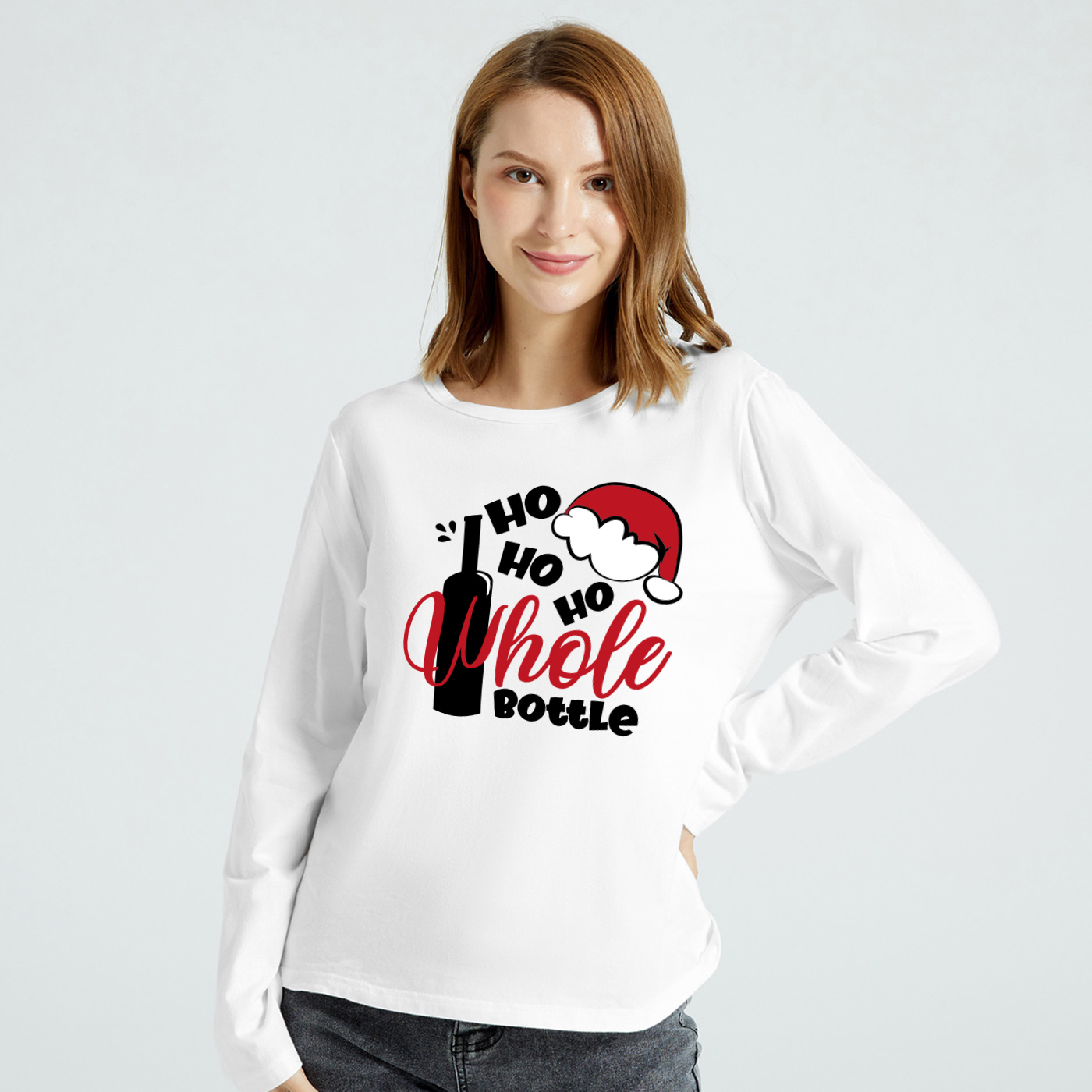 

Graphic White Long-sleeve Round-collar Tee for Women