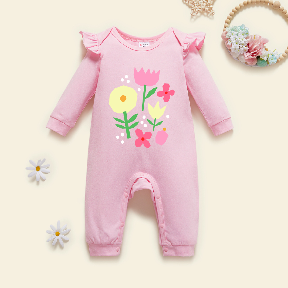 

Baby Graphic Flutter-sleeve Light pink Long-sleeve Jumpsuit