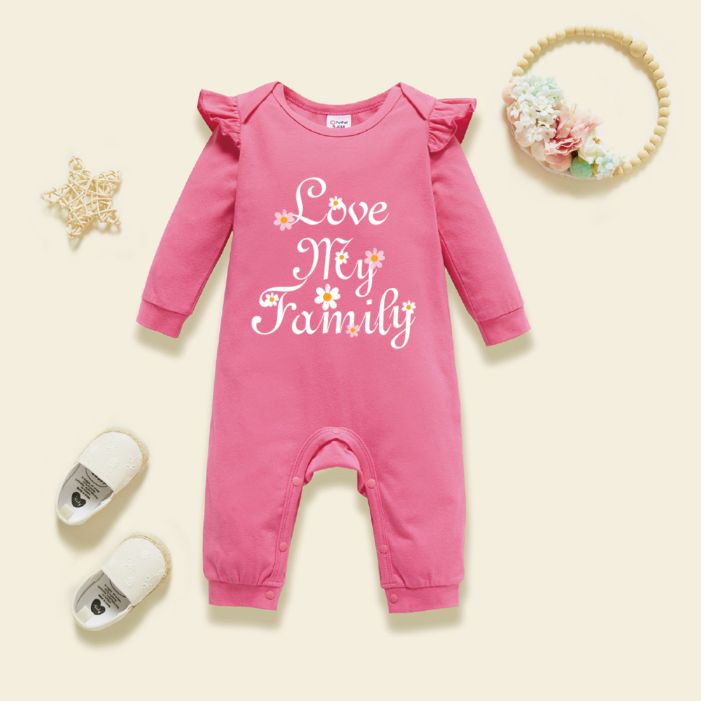 

Baby Girl Graphic Floral and Letter Print Long-sleeve Jumpsuit