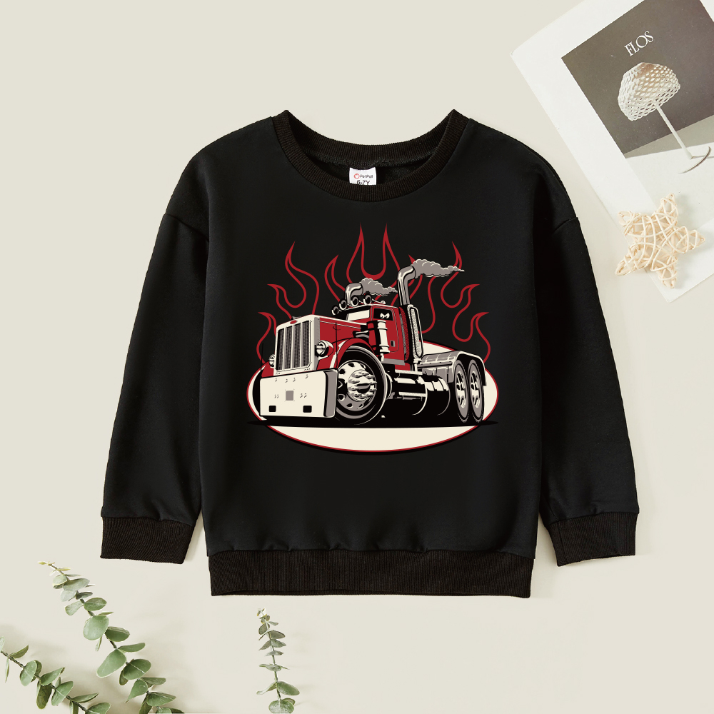 

Kid Boy Graphic Truck Print Long-sleeve Pullover