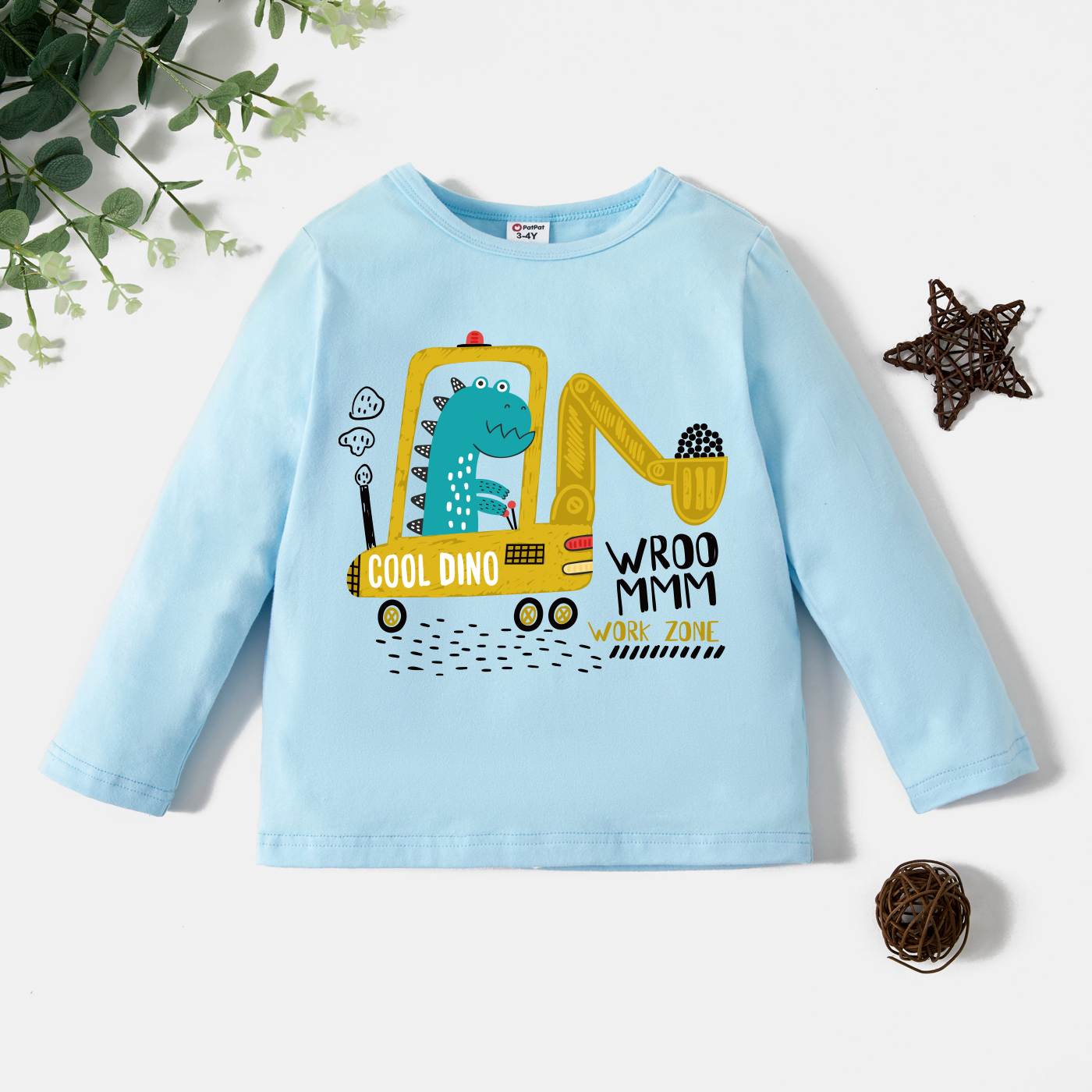 

Toddler Boy Graphic Excavator and Letter Print Long-sleeve Tee