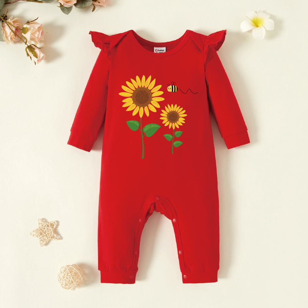 

Baby Graphic Flutter-sleeve Red Long-sleeve Jumpsuit