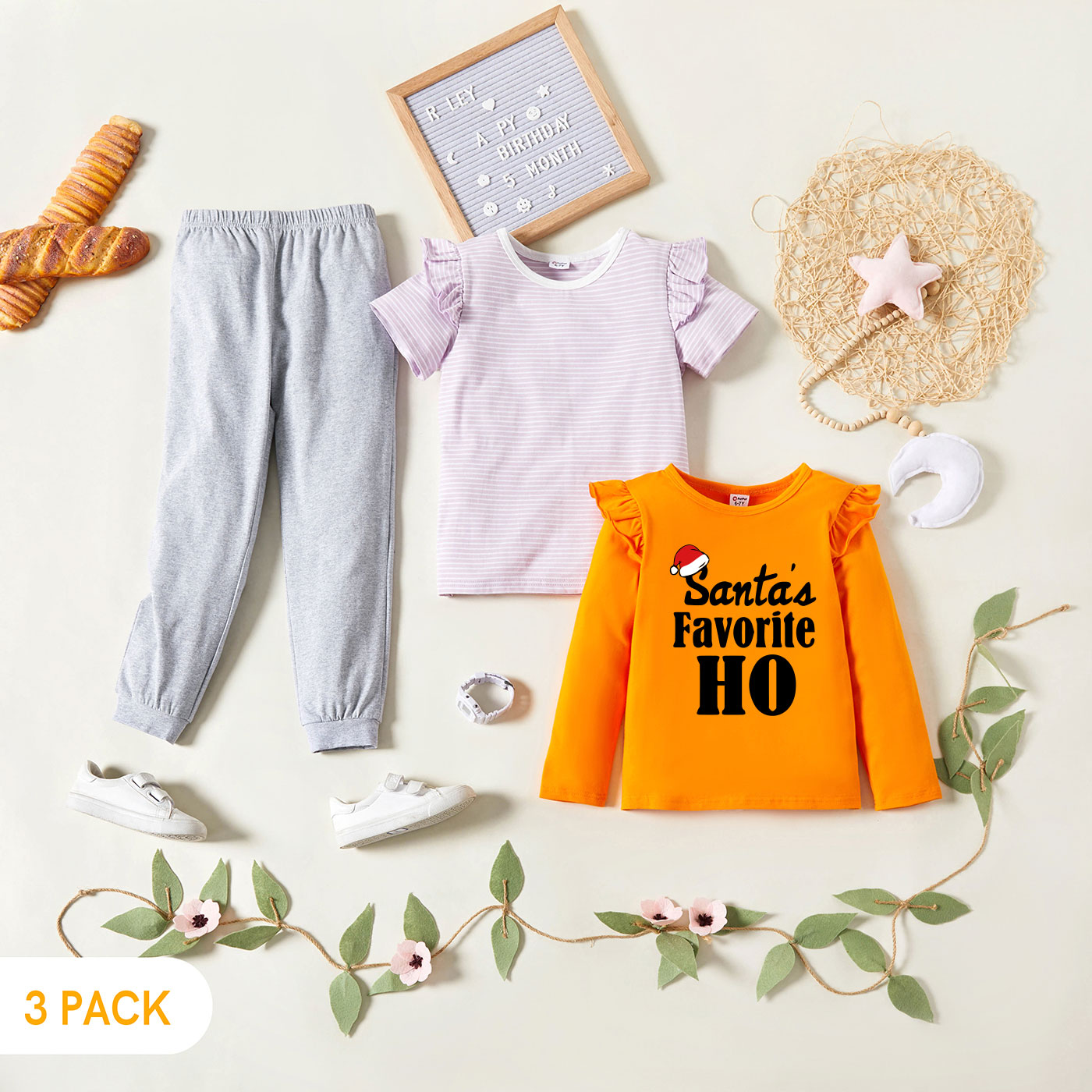 

3-Pack Kids Graphic & Striped Tee Pants Set