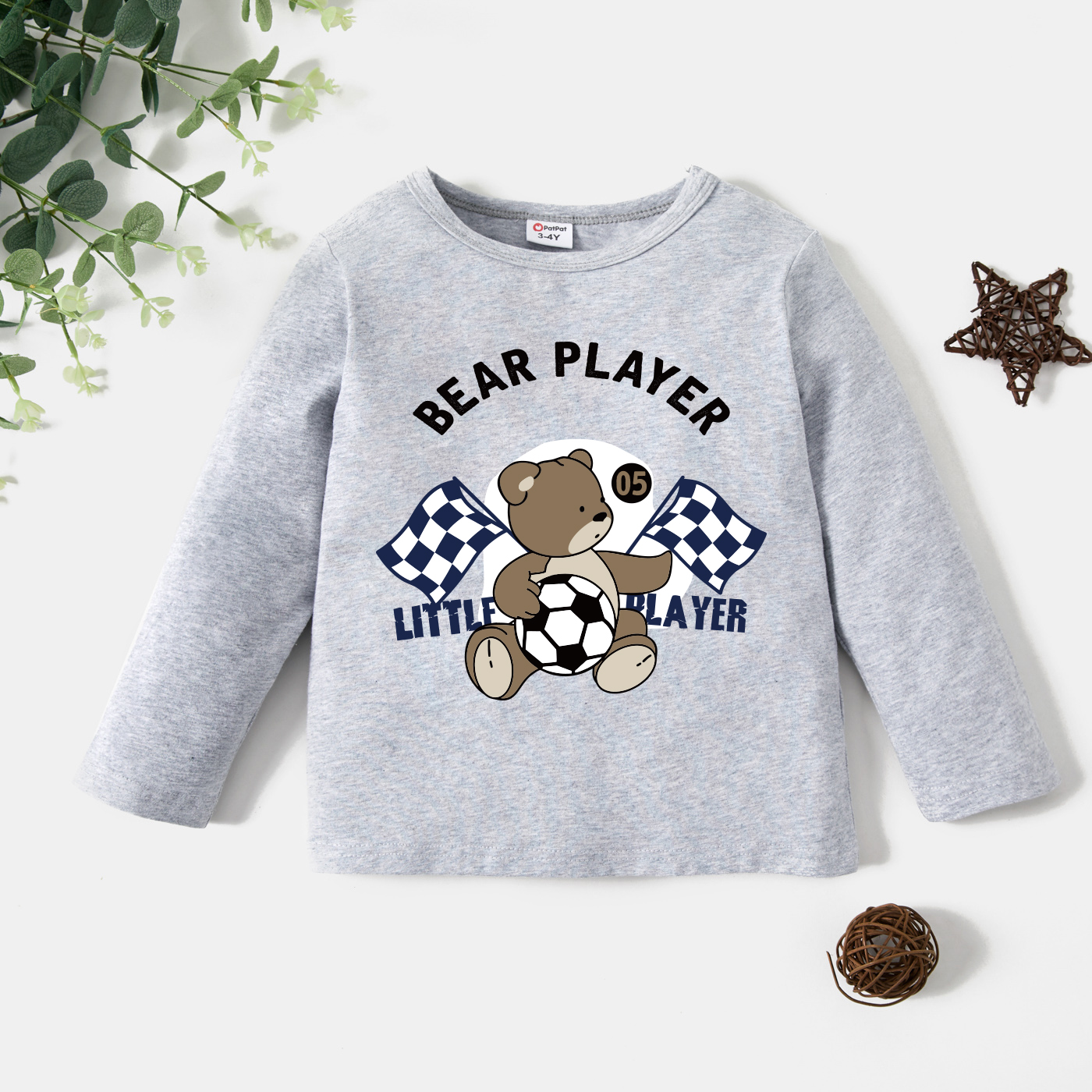

Toddler Graphic Bear and Football and Flag Print Long-sleeve Tee