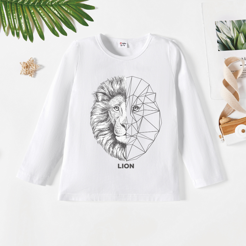 

Kid Boy Graphic Lion and Letter Print Long-sleeve Tee
