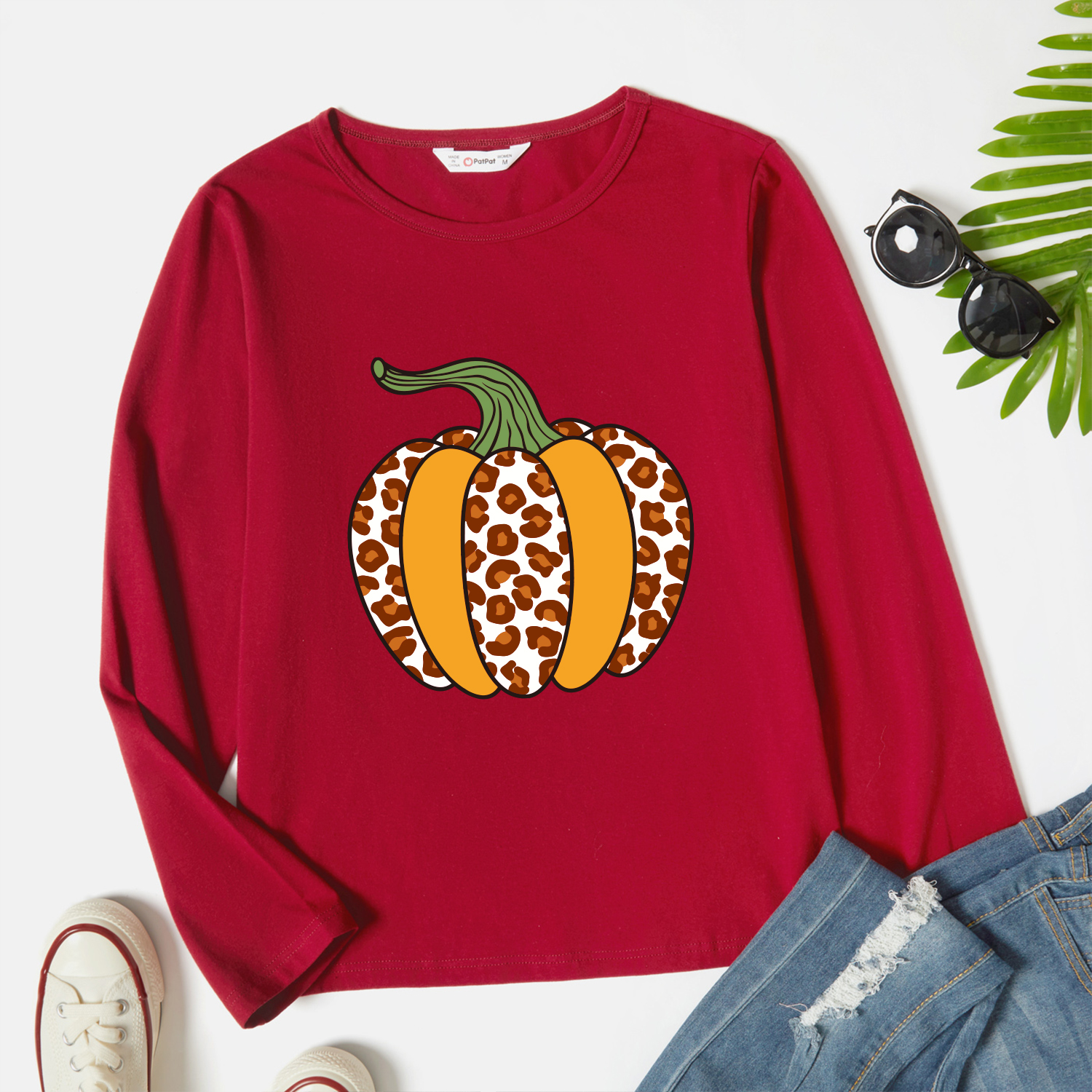 

Graphic Burgundy Long-sleeve Round-collar Tee for Women