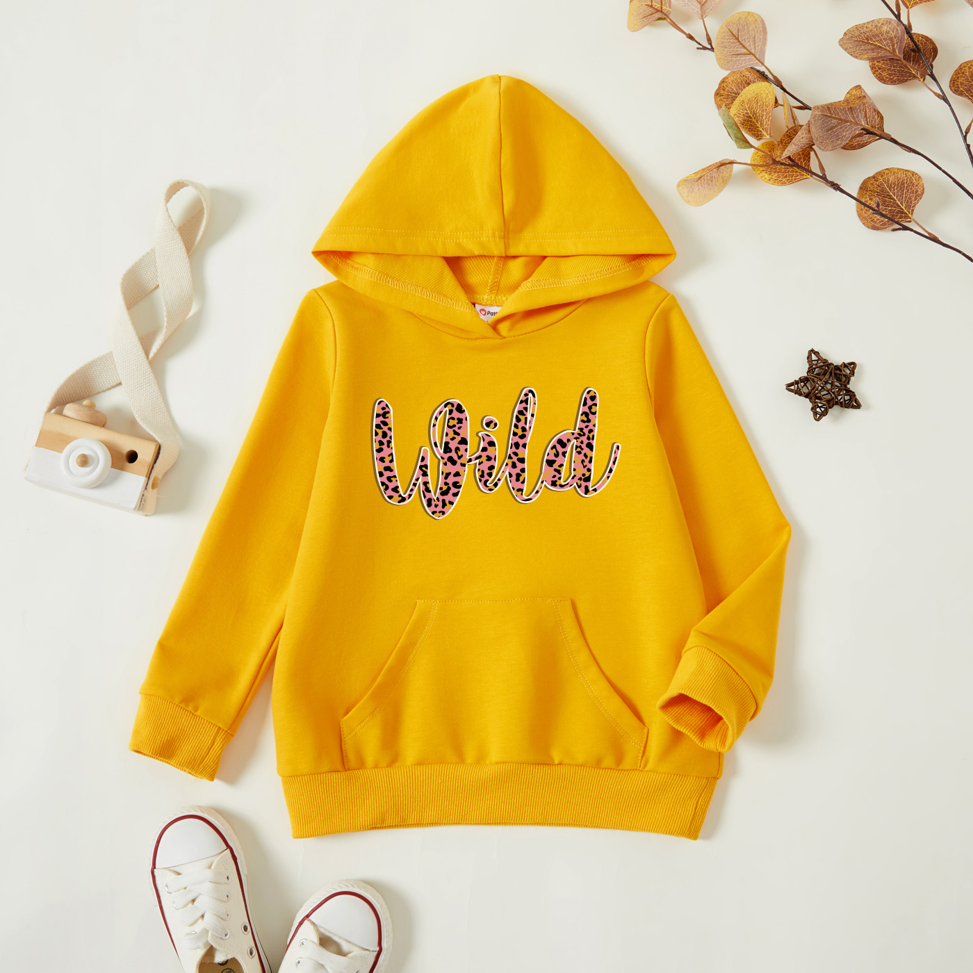 

Toddler Graphic Letter and Leopard Print Long-sleeve Hooded Pullover