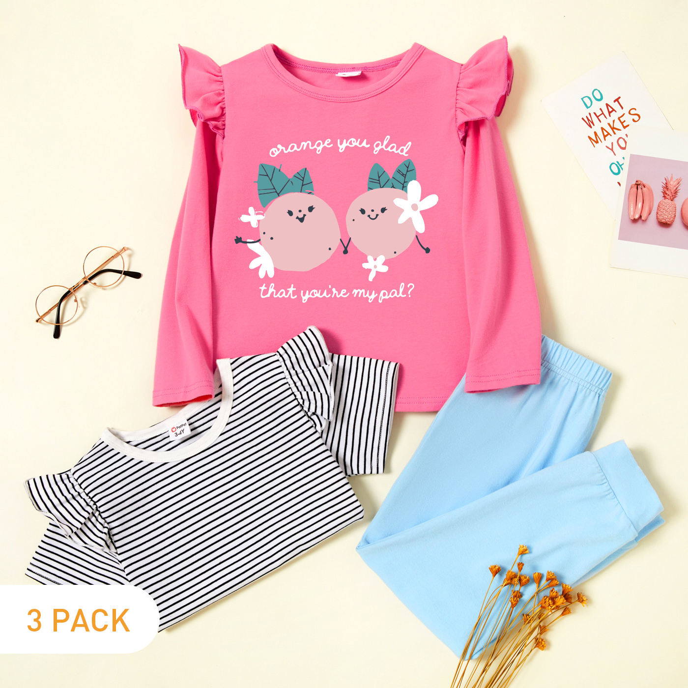 

3-Pack Toddler Graphic & Striped Tee & Pants Set