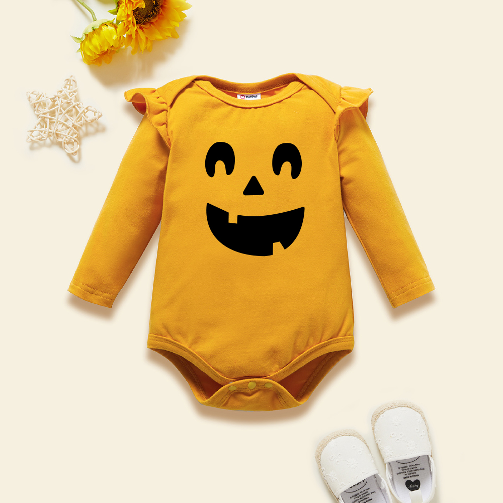 

Baby Girl Grimace Print Ruffled Long-sleeve Romper