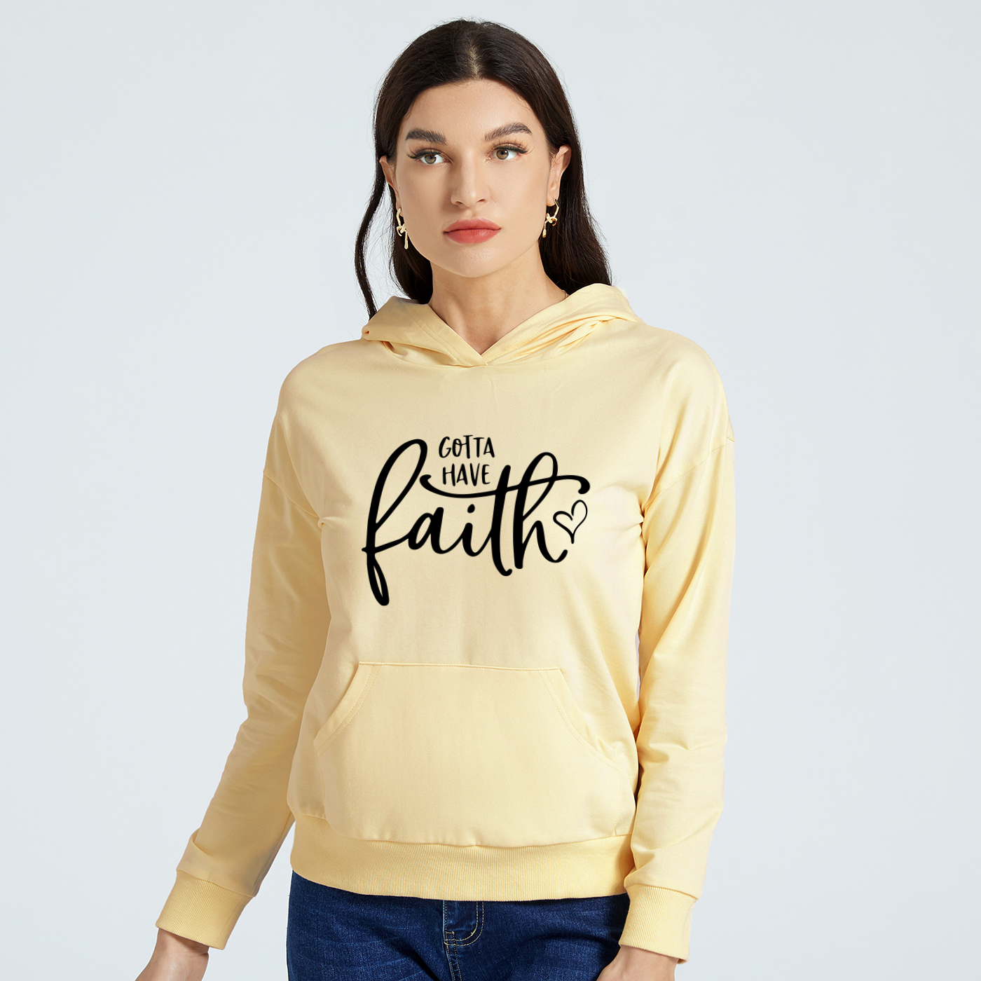 

Women Graphic Letter and Heart-shaped Print Long-sleeve Hooded Pullover