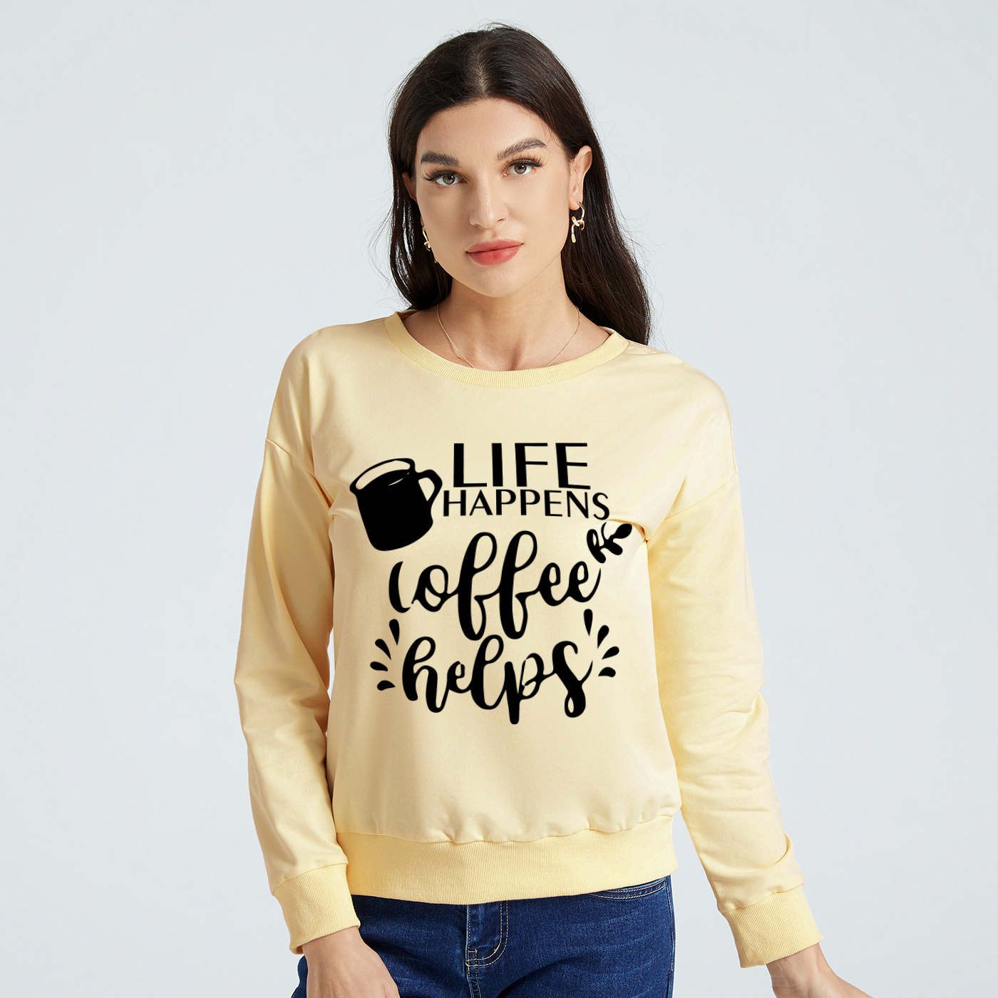 

Graphic Beige Long-sleeve Pullover For Women