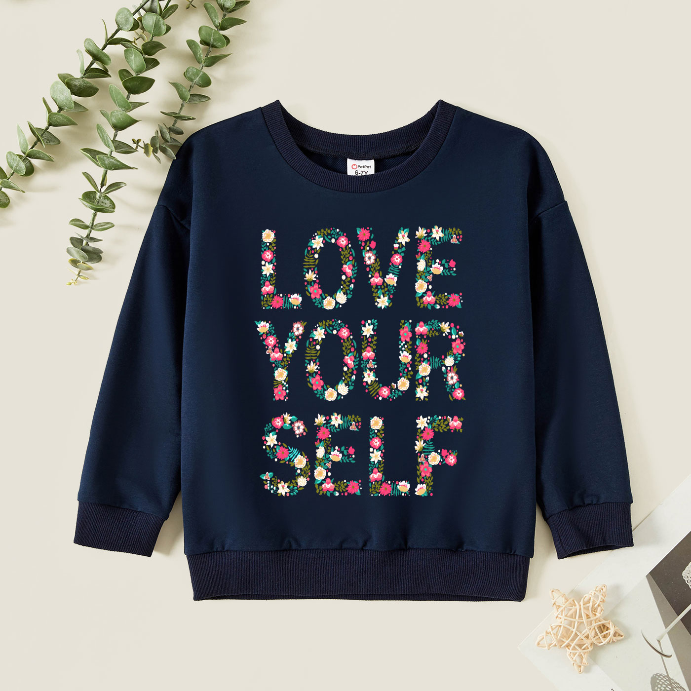 

Kid Girl Letter and Floral Print Long-sleeve Pullover