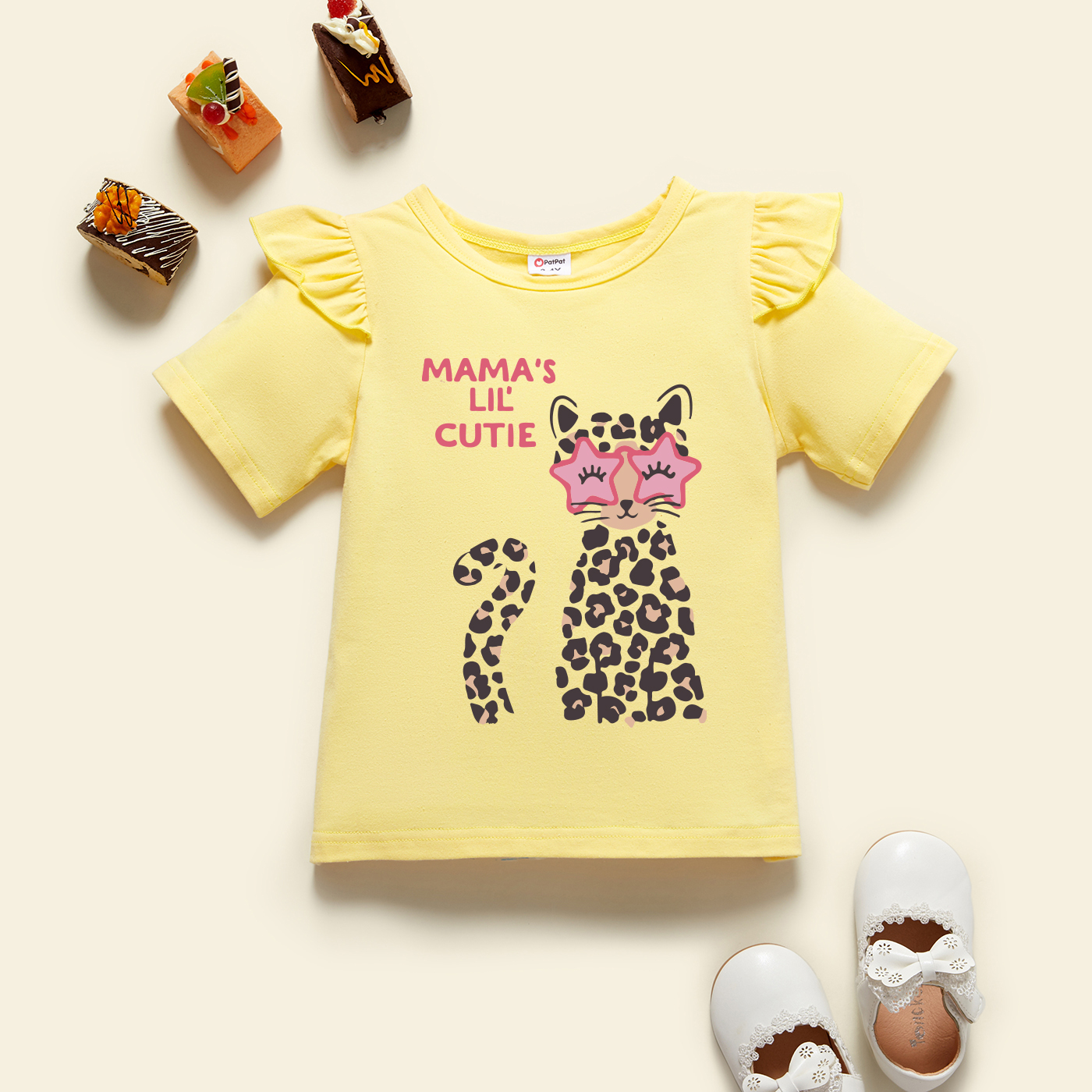 

Toddler Girl Leopard and Cat and Letter Print Short-sleeve Tee