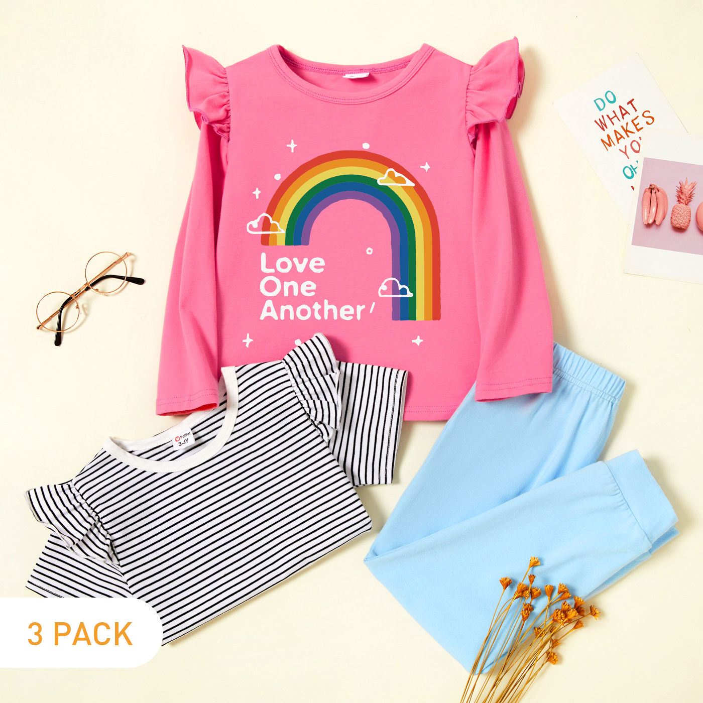 

3-Pack Toddler Graphic & Striped Tee & Pants Set