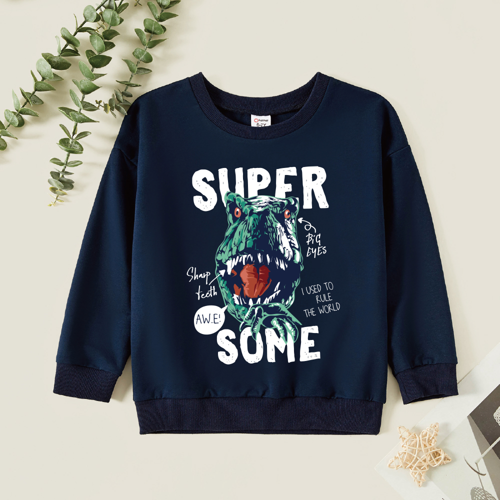 

Kid Boy Graphic Dinosaur and Letter Print Long-sleeve Pullover