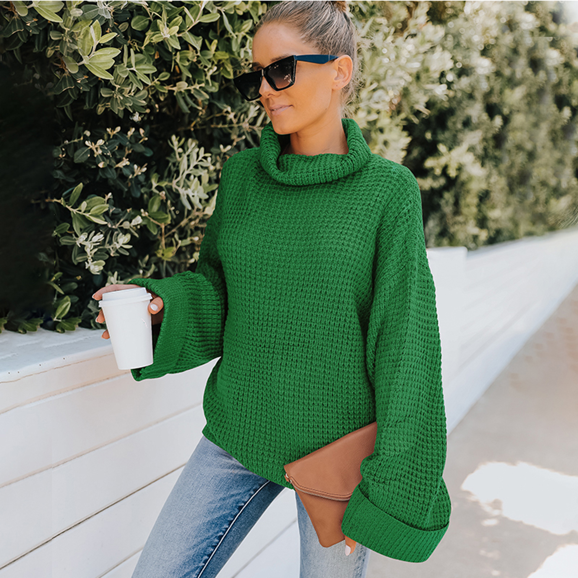 

Solid Color High Collar Long-sleeve Sweaters