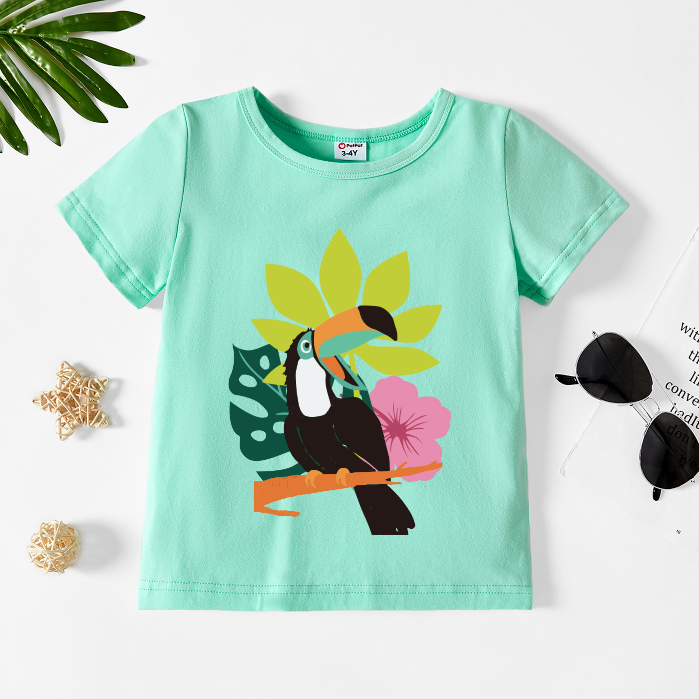

Toddler Graphic Plant and Parrot Print Short-sleeve Tee