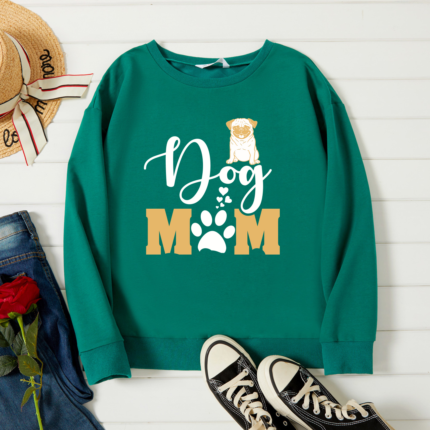 

Graphic Green Long-sleeve Pullover For Women