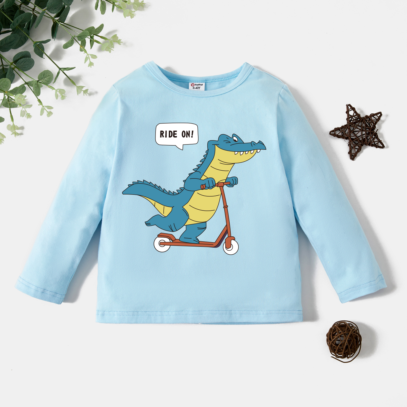 

Toddler Boy Graphic Dinosaur and Letter Print Long-sleeve Tee
