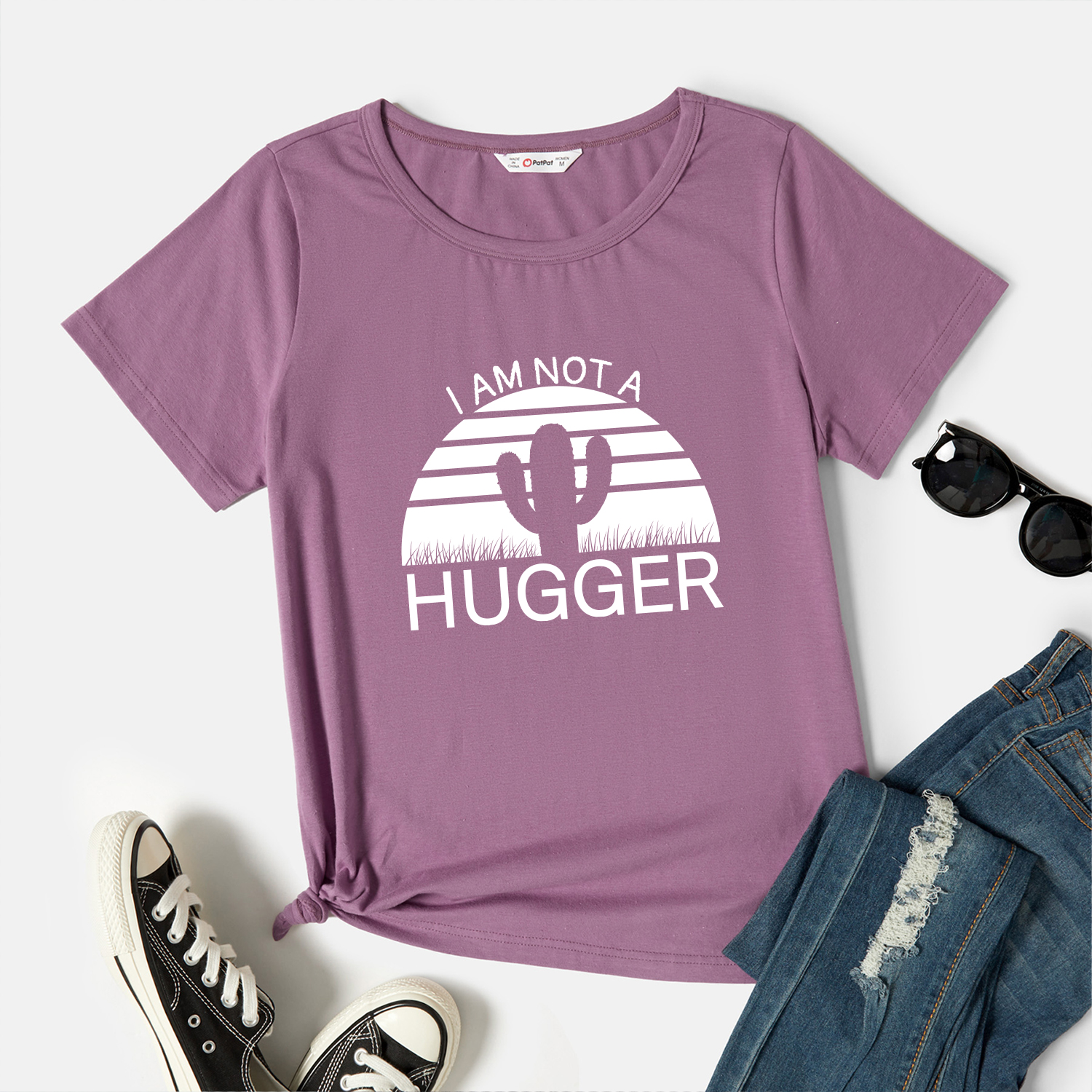 

Graphic Lavender Purple Short-sleeve Round-collar Tee for Women
