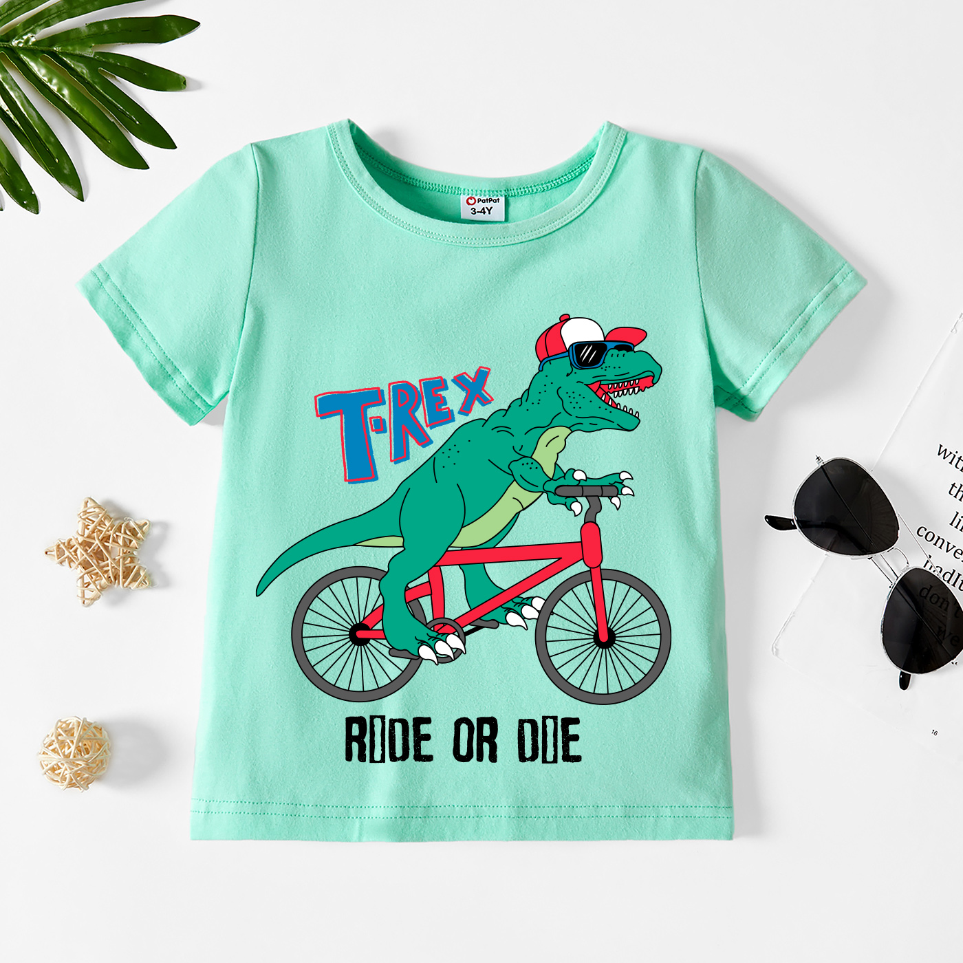 

Toddler Boy Graphic Dinosaur and Bicycle and Letter Print Short-sleeve Tee