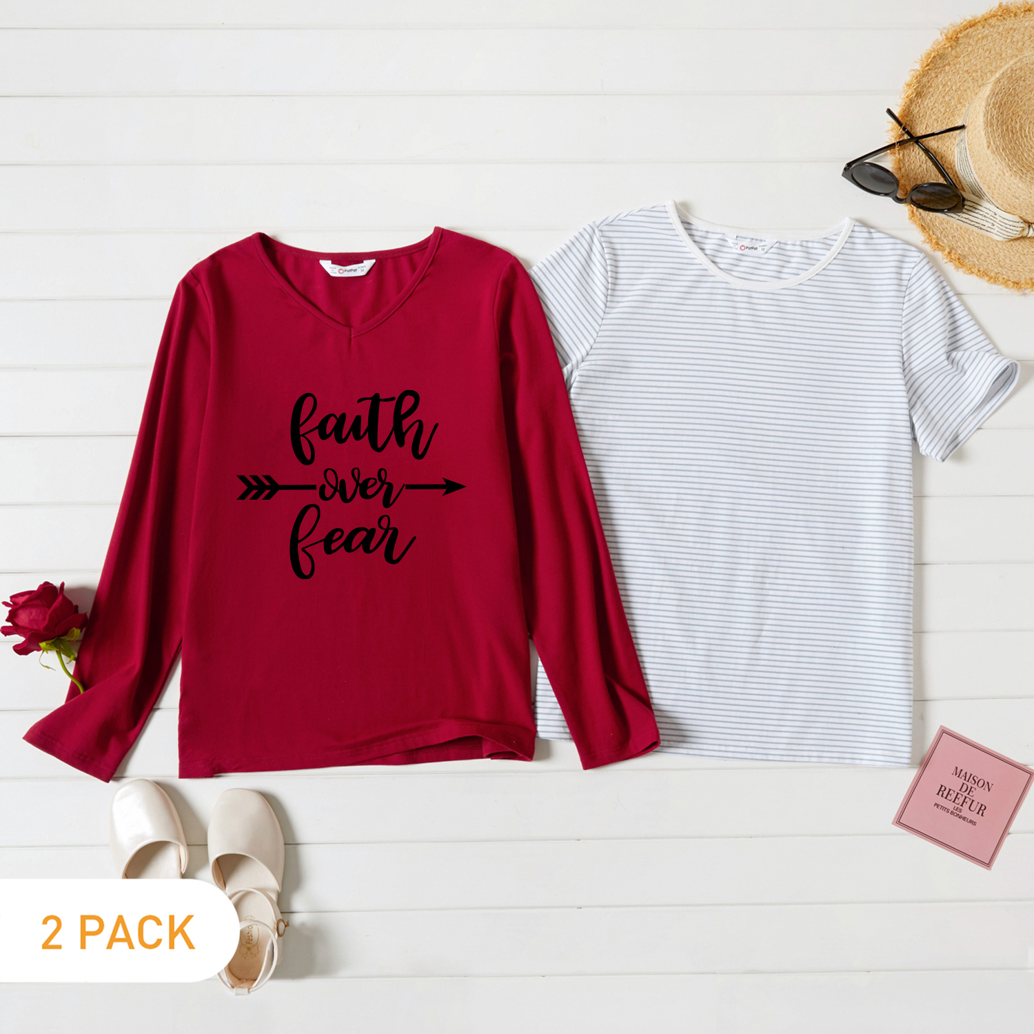 

2-Pack Graphic & Striped Tee Set For women