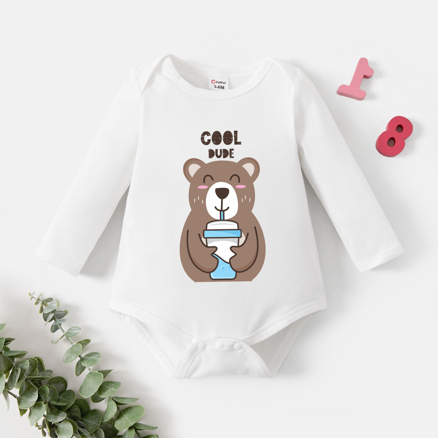 

Baby Boy Graphic Bear and Letter Print Long-sleeve Romper