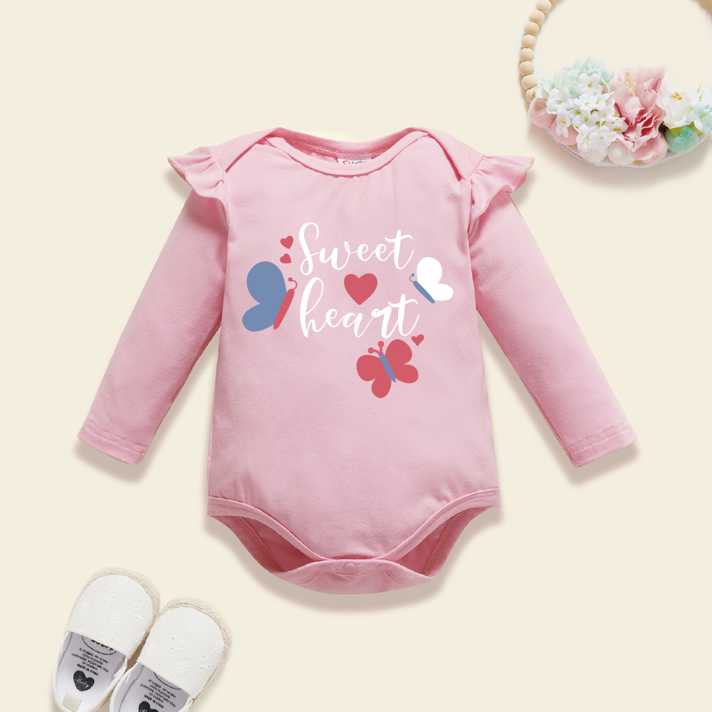 

Baby Graphic Flutter-sleeve Light pink Long-sleeve Romper