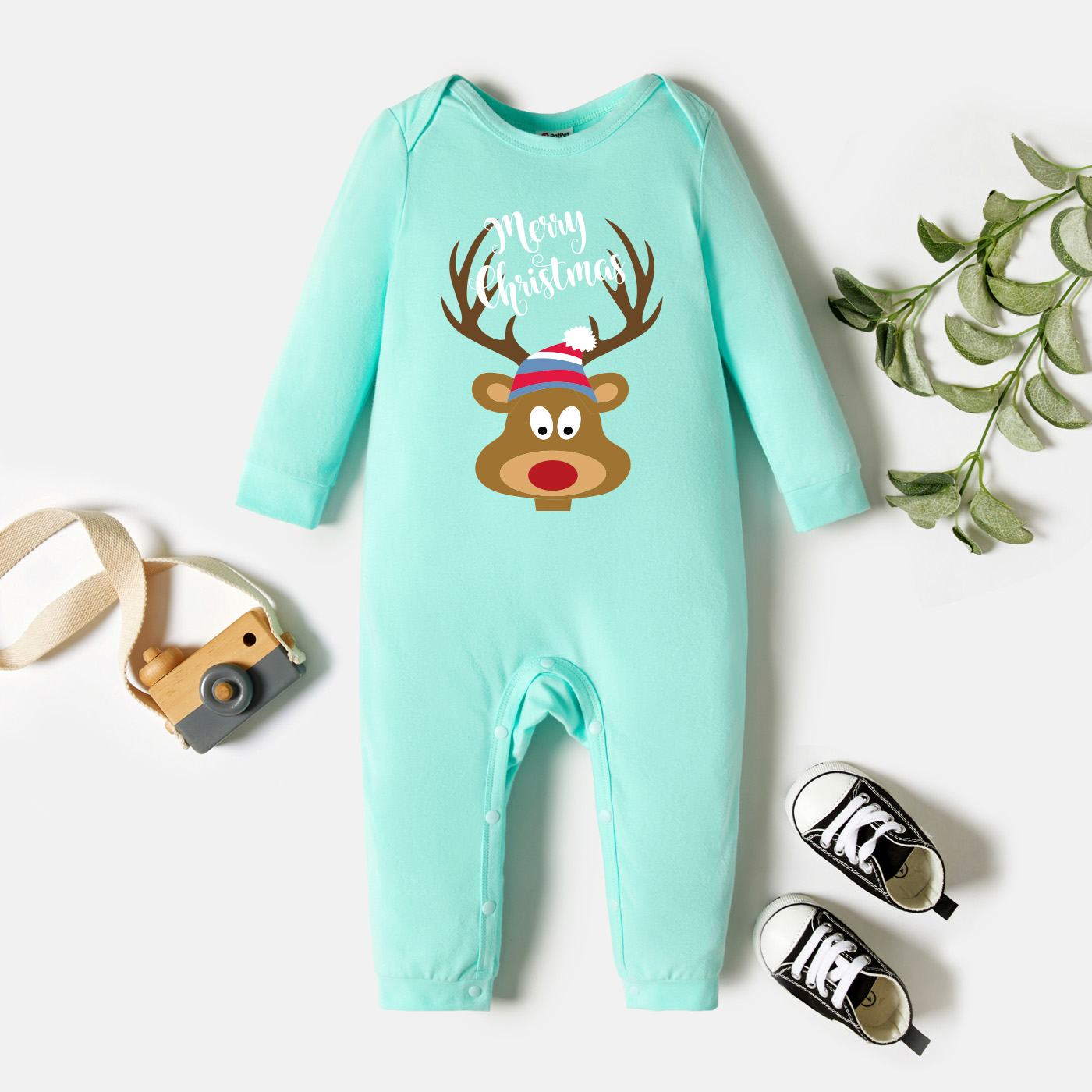 

Christmas Baby Graphic Elk and Letter Print Long-sleeve Jumpsuit