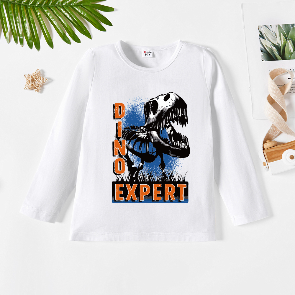 

Kid Boy Dinosaur and Letter Print Long-sleeve Tee