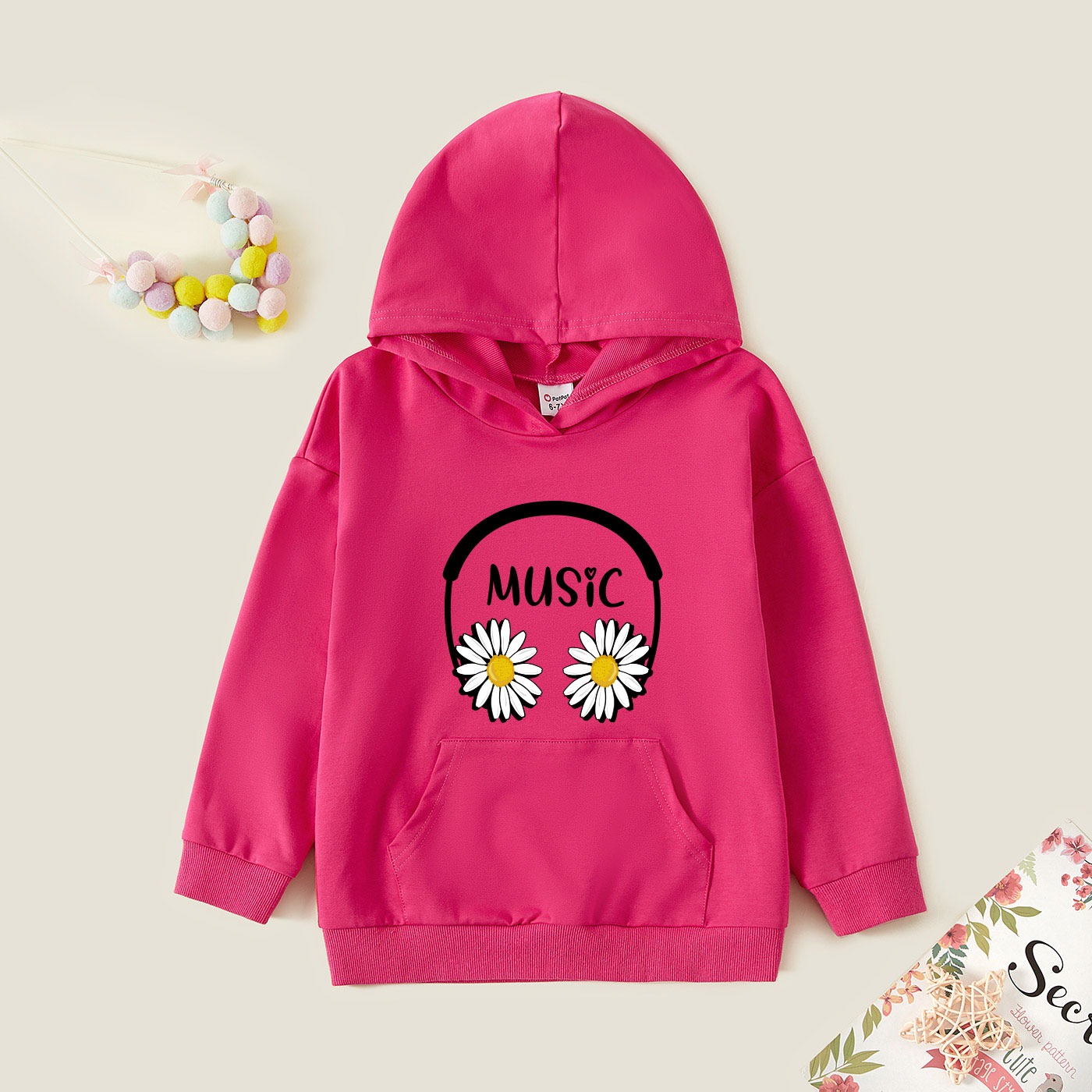 

Kids Graphic Hot Pink Long-sleeve Hooded Pullover