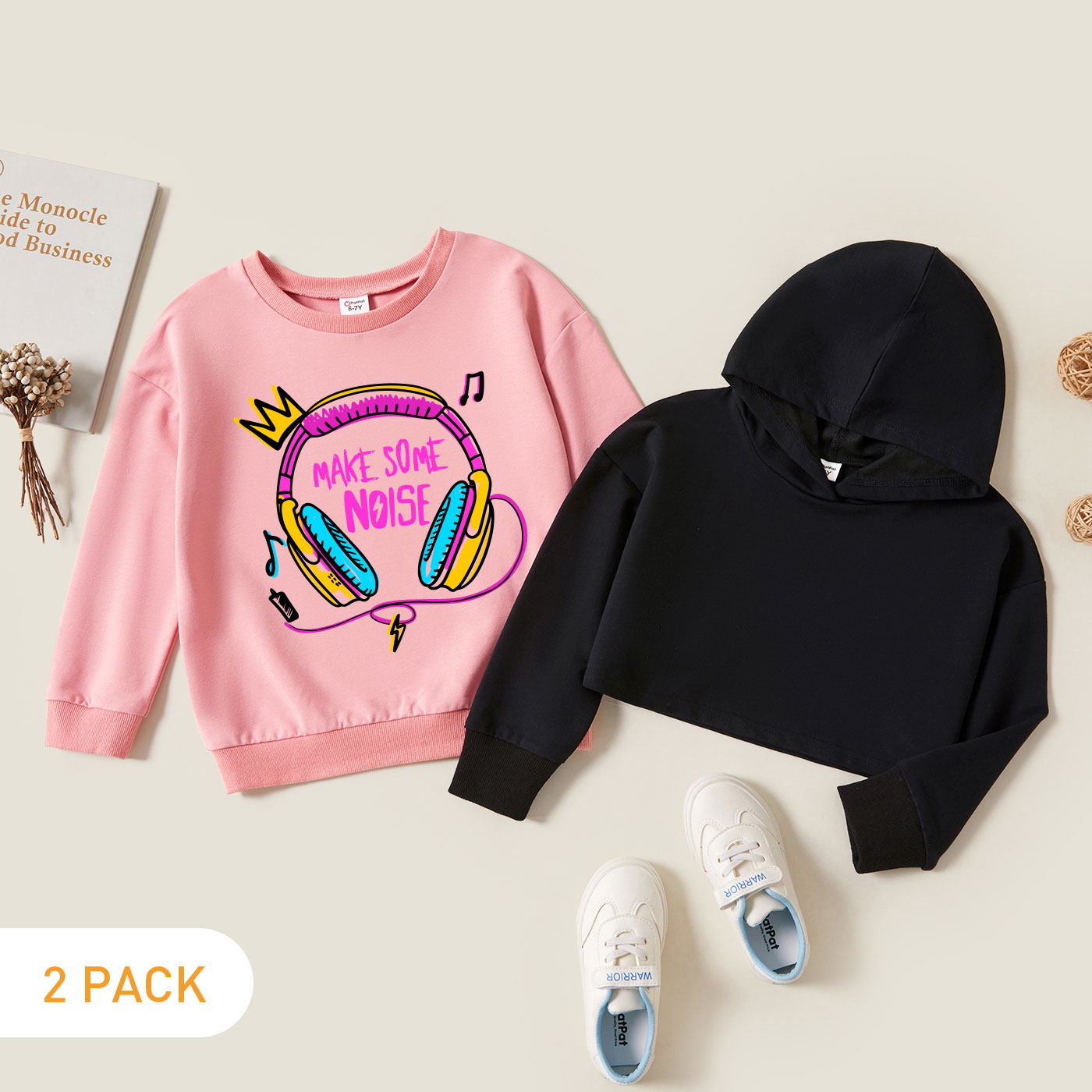 

2-Pack Kid Graphic Headset and Letter Print Long-sleeve Pullover & Hooded Pullover Set