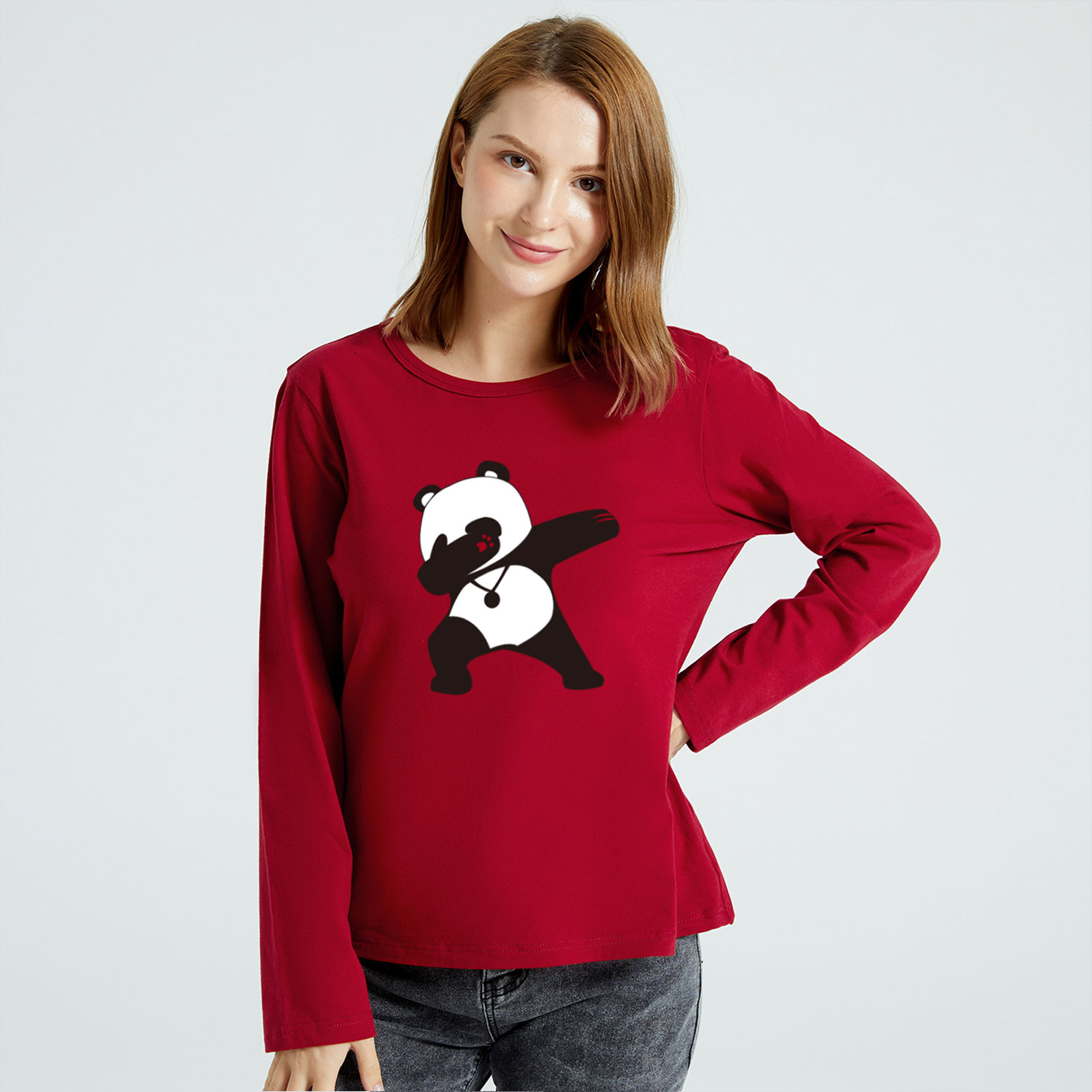 

Women Graphic Panda Print Round-collar Long-sleeve Tee