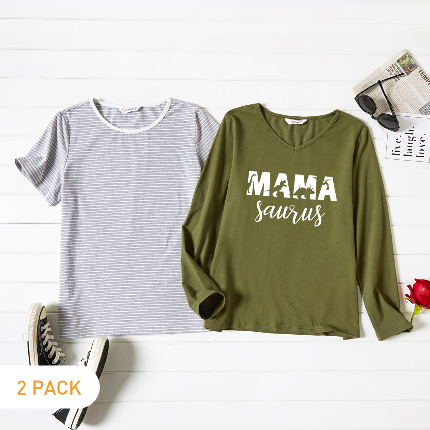 

2-Pack Graphic & Striped Tee Set For women