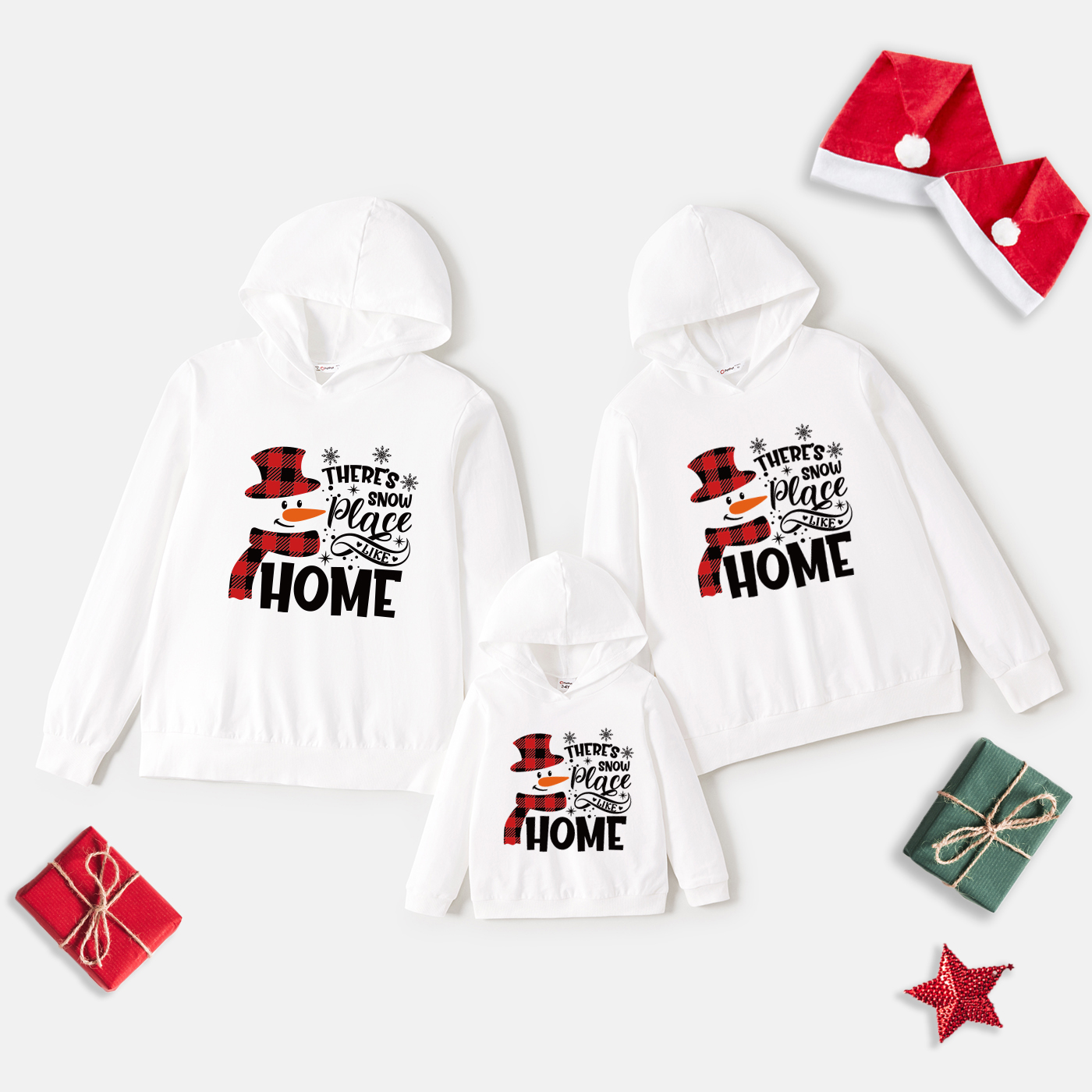 

Christmas Letter and Snowman Print White Family Matching 100% Cotton Long-sleeve Hooded Sweatshirts