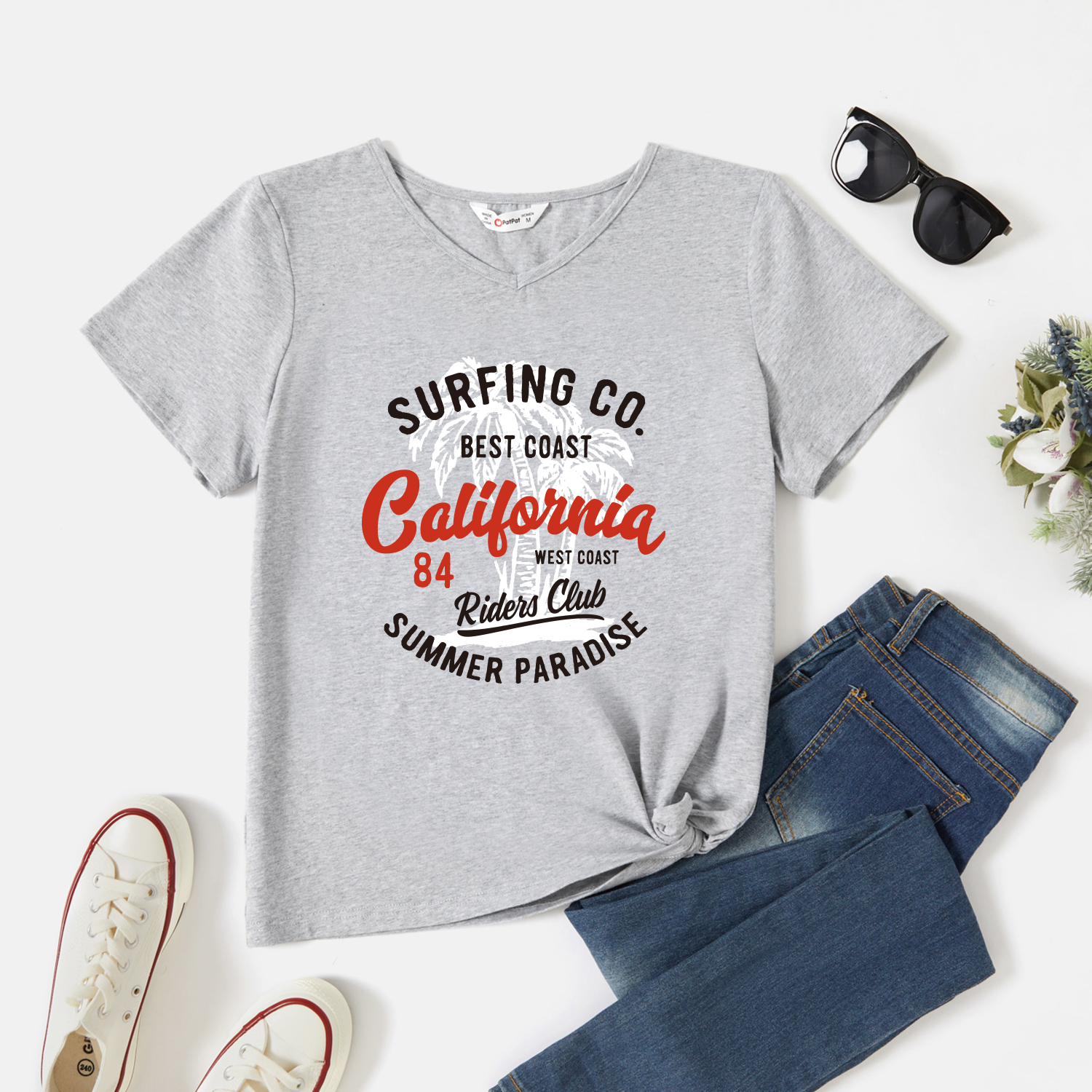 

Graphic Light gray Short-sleeve V Neck Tee for Women