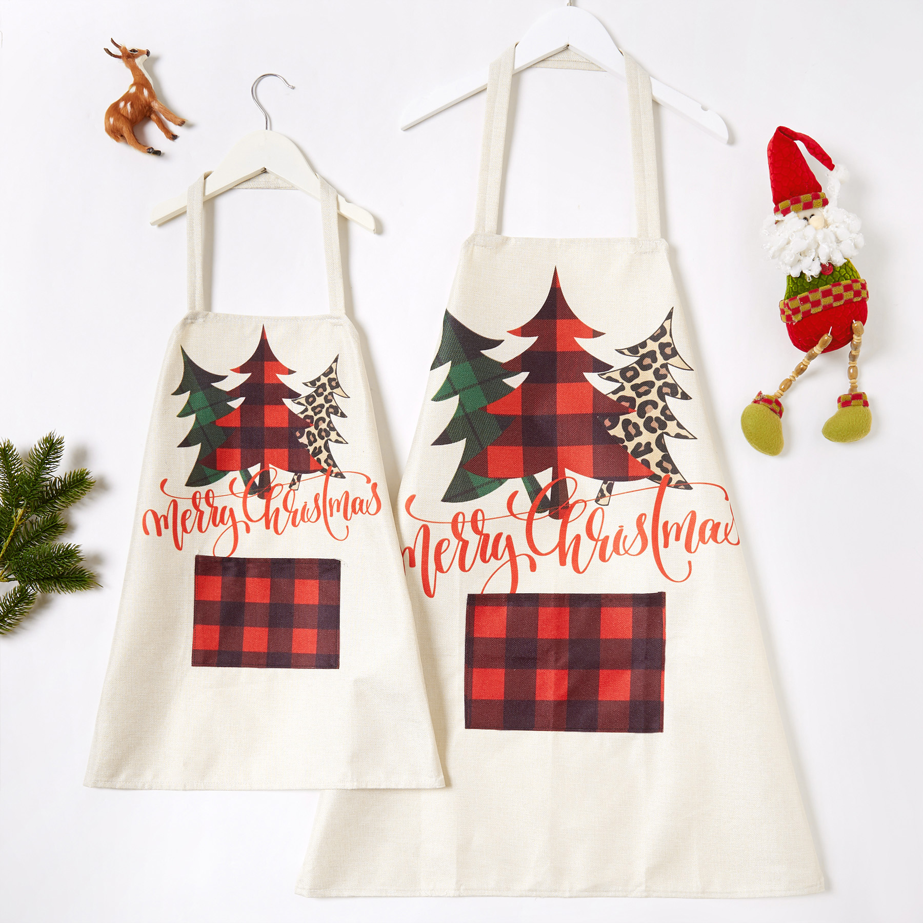 

Christmas Tree Print Linen Aprons for Family