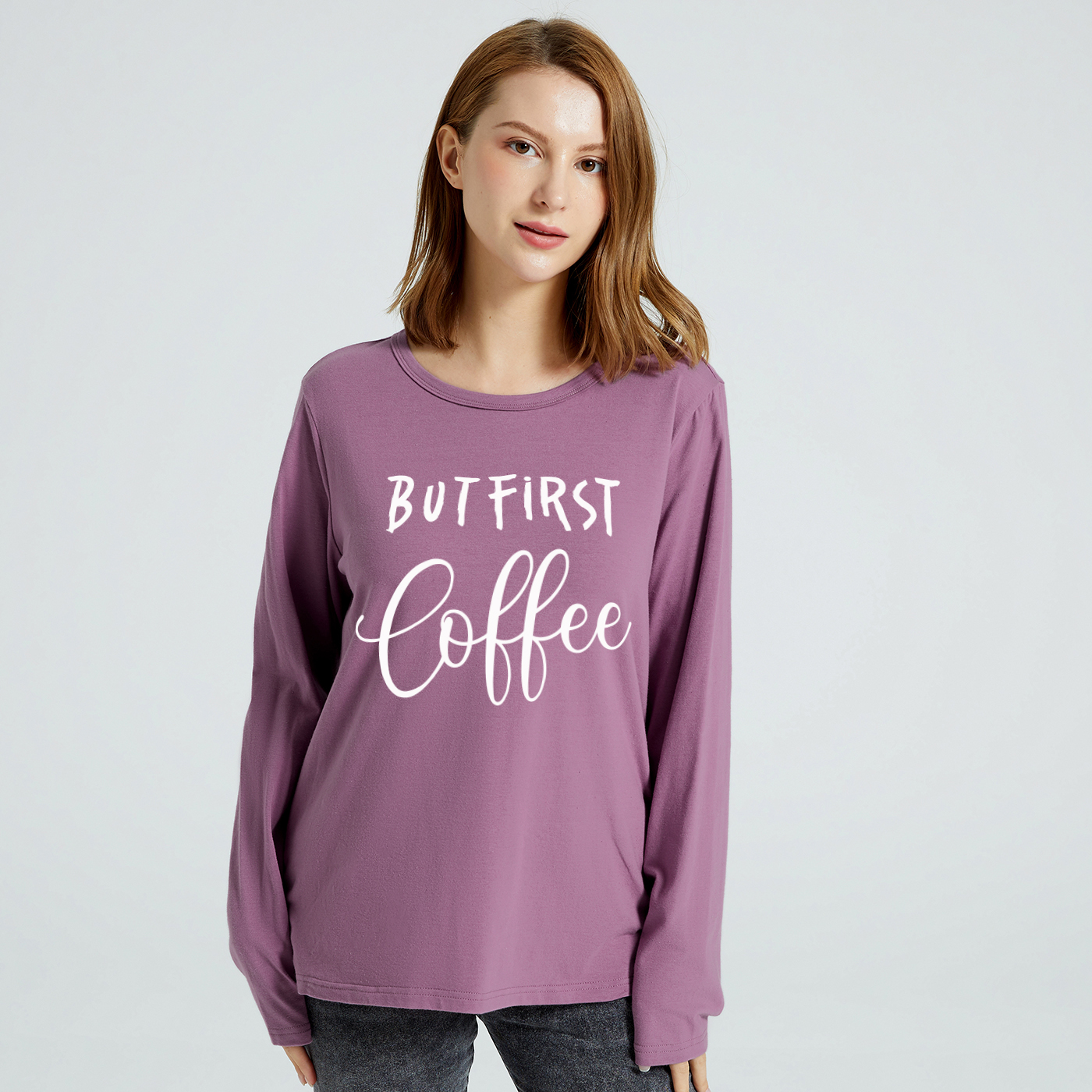 

Women Graphic Letter Print Round-collar Long-sleeve Tee