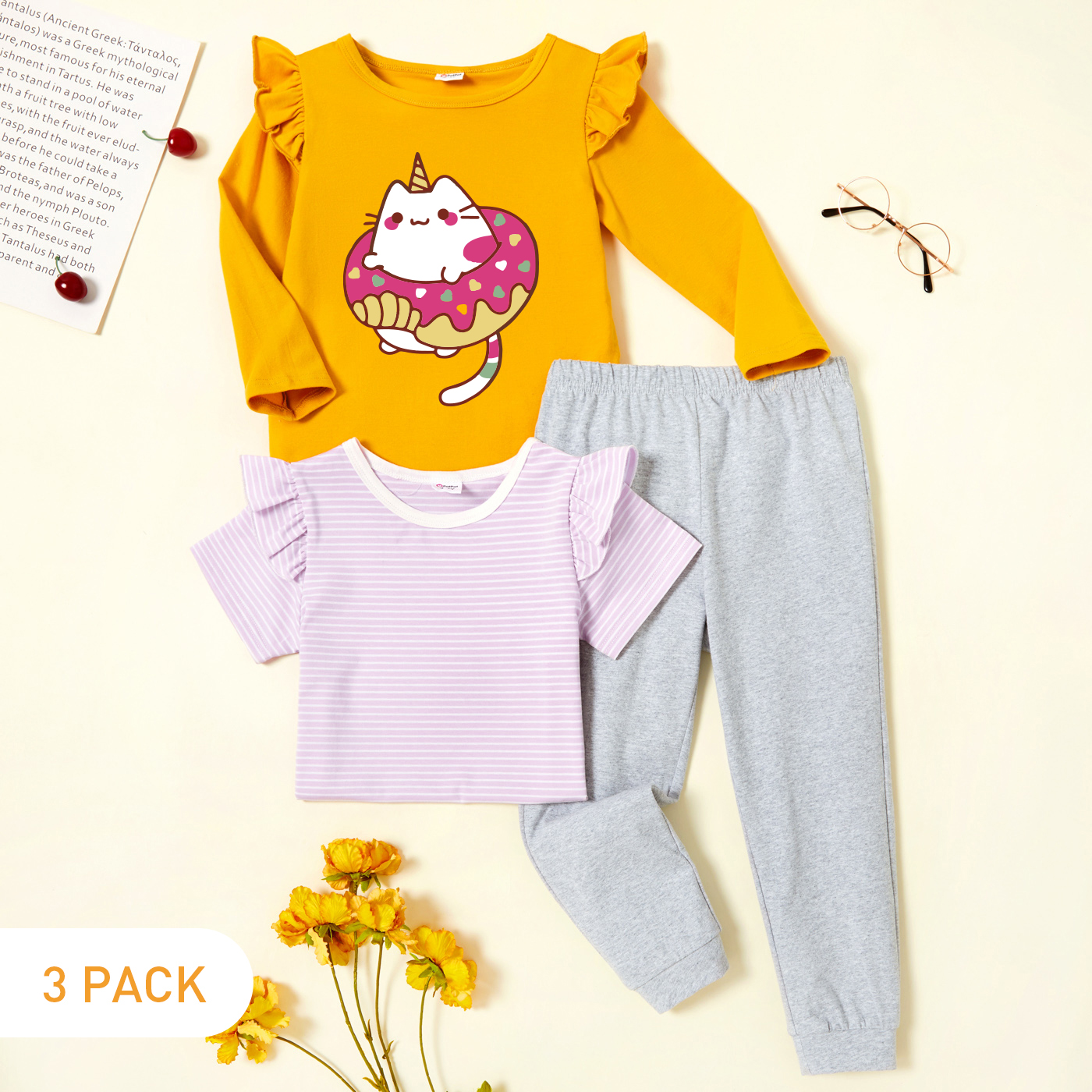 

3-Pack Toddler Graphic & Striped Tee & Pants Set