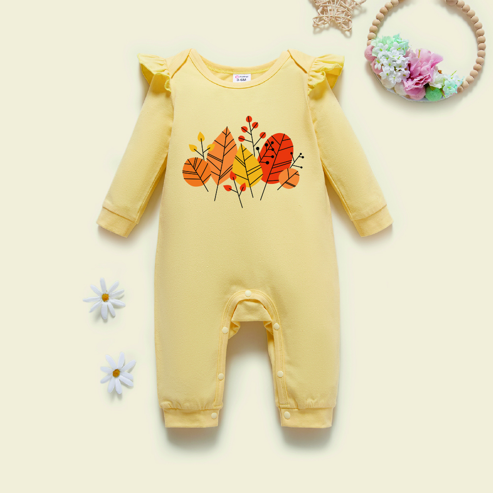 

Baby Graphic Flutter-sleeve Beige Long-sleeve Jumpsuit