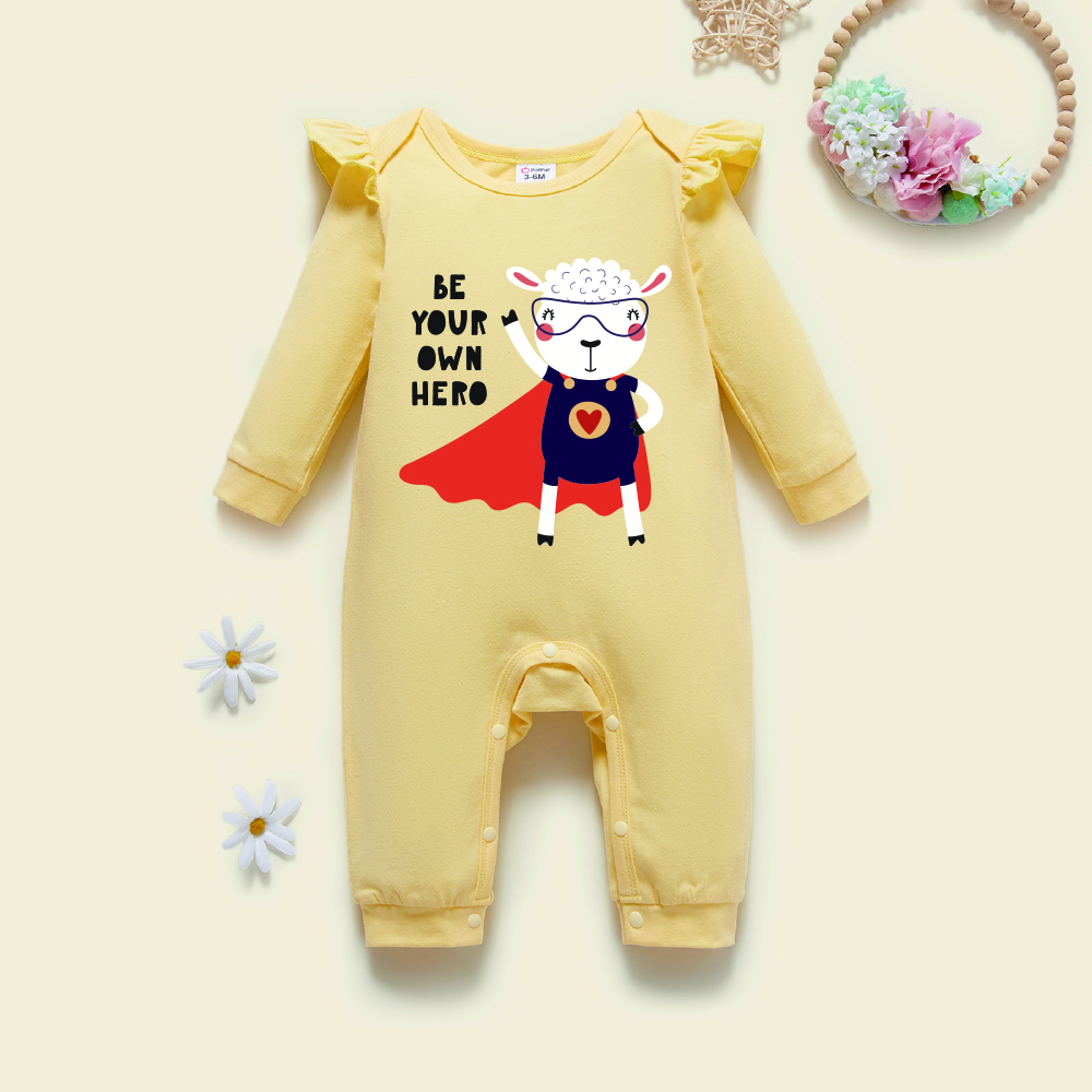 

Baby Graphic Flutter-sleeve Beige Long-sleeve Jumpsuit
