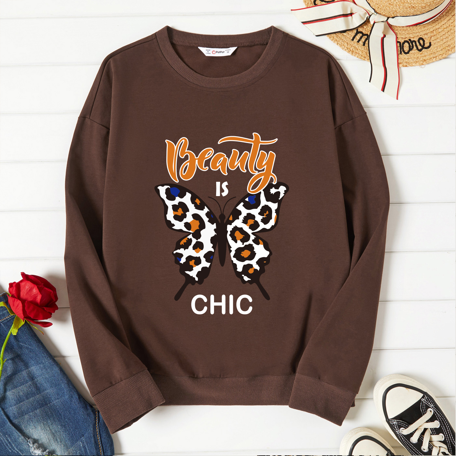 

Graphic Brown Long-sleeve Pullover For Women